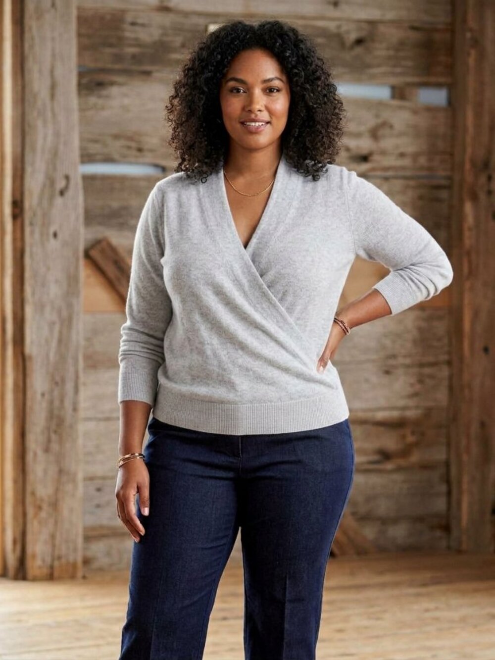 REITMANS Plus Size XXL Pale Grey Speckled Crossover Sweater